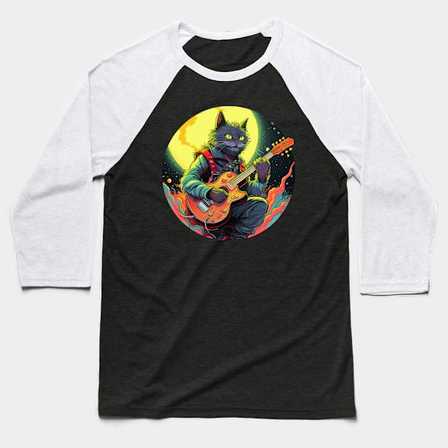 Cat Playing Guitar Funny Cat With Guitar Cute Cat Guitar Baseball T-Shirt by OscarVanHendrix